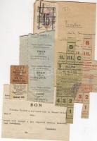 1940-1950 2 élelmiszerjegy + 2 ebédjegy + vonatjegy + fogaskerekű jegy + kitöltetlen bon