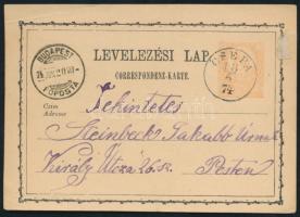 1874 Díjjegyes levelezőlap / PS-card &quot;CSÉPA&quot; - &quot;BUDAPEST&quot;