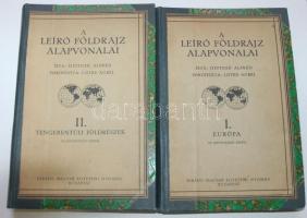 Hettner Alfréd: A leíró földrajz alapvonalai. Ford. Littke Aurél. 1-2. kötet. I. Európa. II. Tengerentúli földrészek. Bp., 1925-1926, K.M. Egyetemi Ny. 380p; + 462p, Szövegközti térképecskékkel és ábrákkal. Félvászon kötésben, az eredeti borító felrgasztva. Jó állapotban.