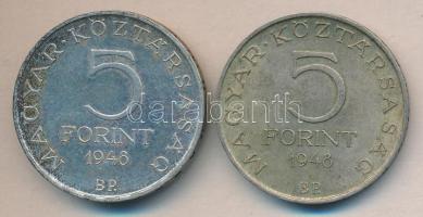 1948. 5Ft "Petőfi" Ag utánveret, a peremirat betűi nagyobbak T:PP + 1948. 5Ft "Petőfi" Ag támpéldány T:2 ph.