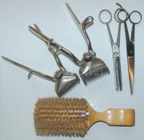 Retro fodrászcikkek: borotvák, ollók, hajkefe / Retro hairdressing utensils