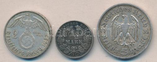 Német Birodalom/Császárság 1905-1918. 1/2M Ag (3x) + Német 3. Birodalom 1935A 5M Ag "Hindenburg" + 1937A 2M Ag "Hindenburg" T:2,2- Germany Empire 1918. 1/2 Mark Ag + German Third Reich 1935A 5 Mark Ag "Hindenburg" + 1937A 2 Mark Ag "Hindenburg" C:XF,VF