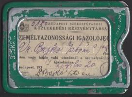 1937 Budapest Székesfővárosi Közlekedési Rt. fényképes igazolványa eredeti fémtokban