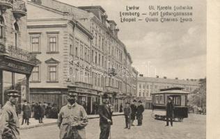 Lviv Karol Ludwig street, the shop of Mikolaj Ludwig and tram