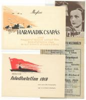 ~1960  4db klf filmreklám: Harmadik csapás, Feledhetetlen 1919, Zsolnay filmszínház lsitája, Pépé le Moko