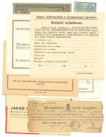 Apró nyomtatvány tétel: kenyérváltójegyek, fürdőbelépő, illetékfizetés iránti megintés, reklámlapok, ebédjegy, meghívó, belépési nyilatkozat, stb