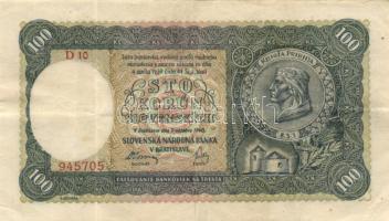 Szlovákia 1940. 100K (2x) majdnem egymás melletti sorszámmal T:III Slovakia 1940. 100 Korun (2x) almost sequential serial numbers C:F