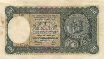 Szlovákia 1940. 100K (2x) majdnem egymás melletti sorszámmal T:III
Slovakia 1940. 100 Korun (2x) alm...