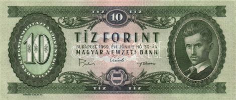 1969. 10Ft (5x) közeli sorszámokkal T:II hajtva,de nem törve