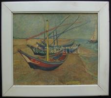 Vincent van Gogh (1853-1890): Halászhajók a Saintes-Maries-de-la-Mer-i parton. Reprodukció, keretben, 53x47cm