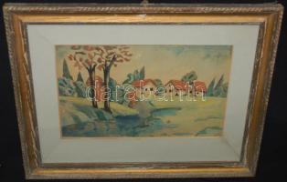 Ismeretlen jelzéssel: Őszi táj, akvarell-papír, üvegezett keretben, 49x39cm