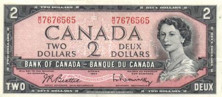 Kanada (1954) 1961-72. 2$ aláírás: Beattie-Rasminsky T:II Canada (1954) 1961-72. 2 Dollars sign.: Beattie-Rasminsky C:XF