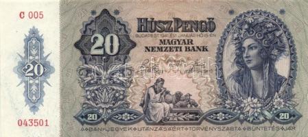 1941. 20P "005" (4x) egymás utáni sorszámmal! T:I- apró sarokkopás