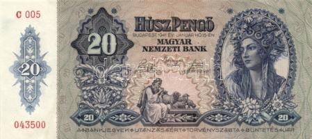 1941. 20P "005" (4x) egymás utáni sorszámmal! T:I- apró sarokkopás