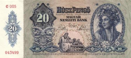 1941. 20P "005" (4x) egymás utáni sorszámmal! T:I- apró sarokkopás