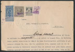 1923 Okmány "Lei" felülnyomású Kolozsvári 1K városi okmánybélyeggel / Document with 1K Kolozsvár Hungarian local revenue with overprint "Lei"