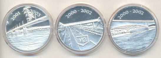 2000-2003. &quot;Vegyépszer-Szent László-Híd Szekszárd&quot; + &quot;Vegyépszer-Oszlári Tisza-Híd&quot; + &quot;Vegyépszer-M3 autópálya&quot; ezüstözött emlékérmek (42mm) a három együtt dísztokban T:PP