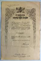 1914 Seregély Dezső őrnagyi kinevezése Hazai Samu honvédelmi miniszter bélyegzett aláírásával /  1914 K.u.k. major appointing document with stamped signature 32x50 cm