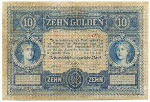1880. 10Ft / 10G "Osztrák-Magyar Bank" T:III (javítva) / 
Austro-Hungarian Monarchy 1880. ...
