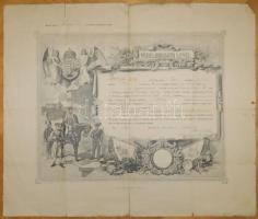 1907 Végelbocsájtó levél címzetes őrmester részére erősen szakadt állapotban /  1907 Dirsarming warrent (tears) 60x50 cm