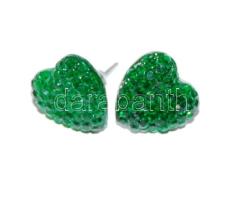 Szív alakú zöld Swarovski kristállyal díszített fülbevaló pár / Earrings with Swarovsky crystals