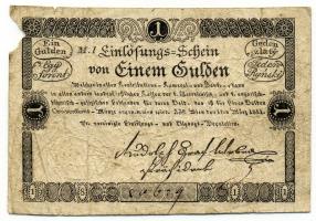 1811. 1G "Einlösungs=Schein" vízjellel T:III papír hiány / Austrian Empire 1811. 1 Gulden "Einlösungs=Schein" with watermark C:F Adamo G45., Kodnar 47a.