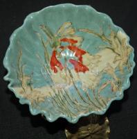 Festett kerámia dísztál levél alakú réz lábakon /
Painted ceramic tray on leaf-shaped brass stand 12...