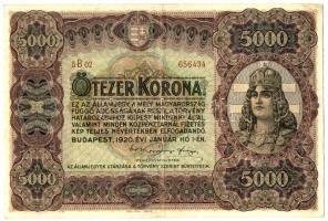 1920. 5000K "Orell Füssli Zürich" T:II,II- /  Hungary 1920. 5000 Korona "Orell Füssli Zürich" C:XF,VF Adamo K38.