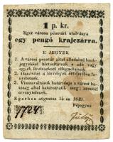 Eger 1849.08.15. 1P.Kr városi szükségpénz fekete sorszámmal és piros aláírással T:I-,II (folt) /  Hungary / Eger 1849. 1 Pengő Krajcár necessary note with black serial number and red signature C:AU,XF (stained) Adamo EGE-1.1., Ambrus 104.