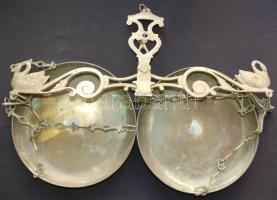 Dekoratív, hattyúkkal díszített réz kétkaros mérleg / Vintage two plate brass scale 74x50cm