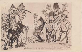 Confornement a non plans...nous demandons la Paix / WWI Anti Central Powers propaganda, humorous caricatures of Wilhelm II, Wilson Woodrow; J. Maseri