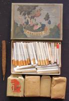 Vegyes dohány tétel fa dobozban szivarokkal, klf pipadohányokkal