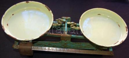 Régi háztartási mérleg zománcozott vas tányérokkal / Vintage scales 48x20x15cm