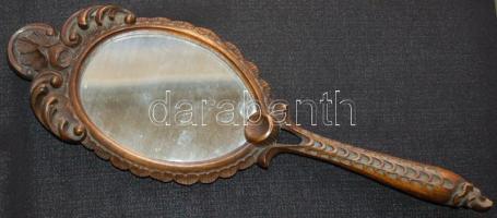 Kézi tükör faragott, díszes fakeretben / Hand mirror in decorative wooden frame 35cm