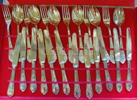 12 személyes 51 darabos aranyozott komplett evőeszközkészlet díszdobozban