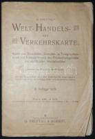1909 Világ kereskedelmi és közlekedési térkép (hajtásoknál kopások) / World trade and traffic map. F...