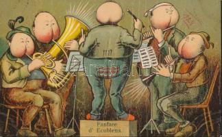 Fanfare d Ecublens / Fanfare of Ecublens, Wind instruments, trumpet, humour, litho