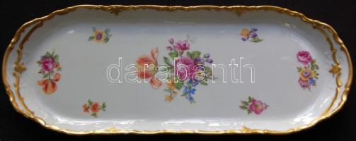 ~1970 Virágokkal díszített kézzel aranyozott jelzett Reichenbach német porcelán süteményes tál / Handgolded Reichenbach chinaware cake bowl 38x15cm