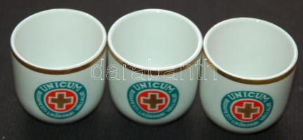 3db jelzett Hollóházi porcelán Unicumos pohár aranyozott peremmel / Hollóháza Unicum glasses 4,5cm
