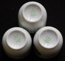 3db jelzett Hollóházi porcelán Unicumos pohár aranyozott peremmel /
Hollóháza Unicum glasses 4,5cm