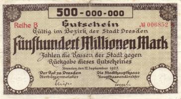 Német Birodalom/Weimari Köztársaság/Drezda/Sächsische Bank 1923.7.25. 500.000M + 1923.9.12. 500.000....