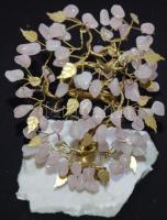 Rózsakvarccal díszített szerencsefa kalcit talapzaton / Lucky tree with rose quartz 22cm