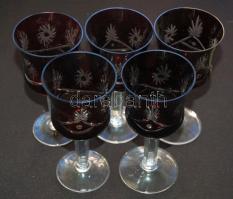 Metszett, festett üvegpoharak: 5db boros- és 4db likőröspohár / Wine and liqueur glasses 10,5cm, 14,5cm