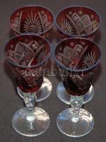 Metszett, festett üvegpoharak: 5db boros- és 4db likőröspohár /
Wine and liqueur glasses 10,5cm, 14,...
