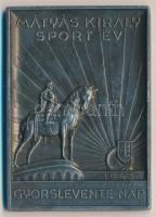 1943. "Mátyás Király Sport Év Gyorslevente Nap" II. helyezésért járó fém plakett (50x70mm) szign.: P.Bak T:2