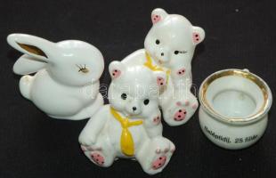 4db kis porcelán figura jelzés nélkül: 2db mackó, nyúl és bögre / Chinaware figures