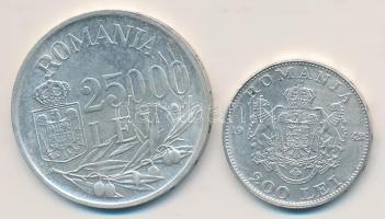 Románia 1942. 200L Ag + 1946. 25.000L Ag "I. Mihály" T:2 Romania 1942. 200 Lei Ag + 1946. 25.00 Lei Ag "Mihai I" C:XF