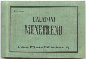 1970 Balatoni vasúti menetrend térképmelléklettel és Ofotért-reklámmal