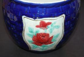 Jelzett Hollóházi mázas kerámia kaspó (repedt) /
Hollóháza ceramic pot (cracked) 17cm