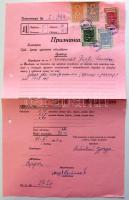 1943 Egyházi okmány Zomborról szerb egyházi adóbélyegekkel + magyar okmánybélyegekkel